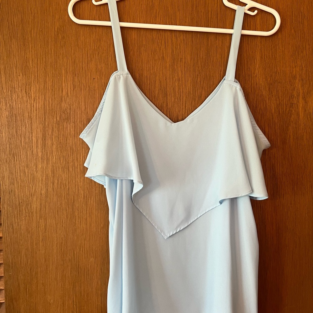 Light Blue Ruffle Sleeveless Top